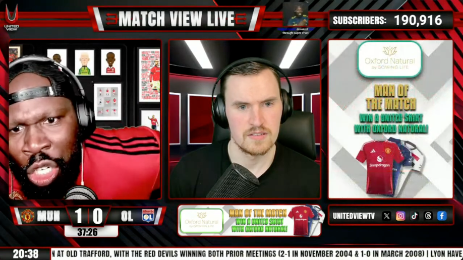 Oxford Natural Man of the Match advertising in the Lyon broadcast